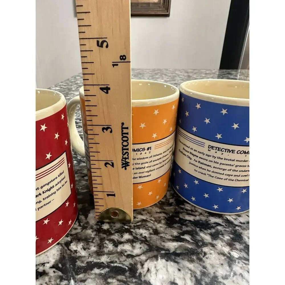 DC Comics Batman, Superman, Wonder Woman, Batman & Robin Mugs - Vintage Set of 4